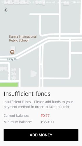 Uber insufficient funds to take ride
